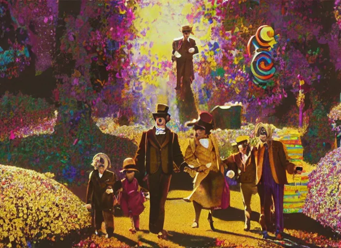 Prompt: film still of Willy Wonka's and the Chocolate Factory 1971 artwork painting made by Craig Mullins