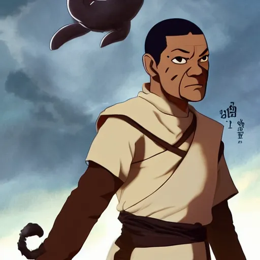 Image similar to Laurence Fishburne in Avatar: the last airbender, designed by Bryan Konietzko, by Greg Rutkowski