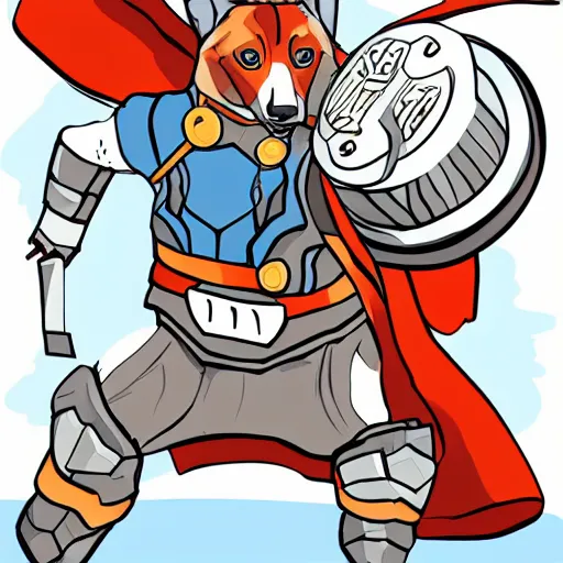 Prompt: corgi dressed as thor, vector art, comic style