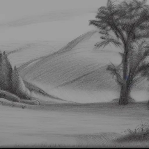 Image similar to beautiful landscape, pencil drawing, trending on artstation