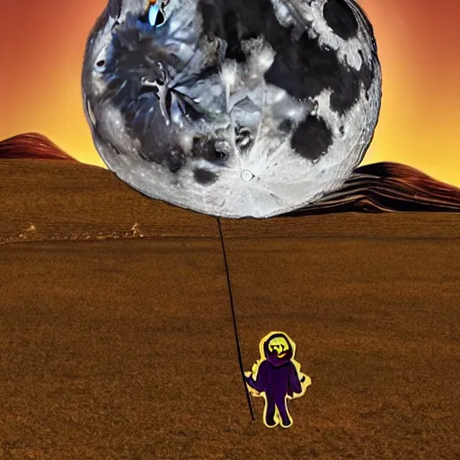 Prompt: Sinister scarecrow flying in the moon, photo realistic