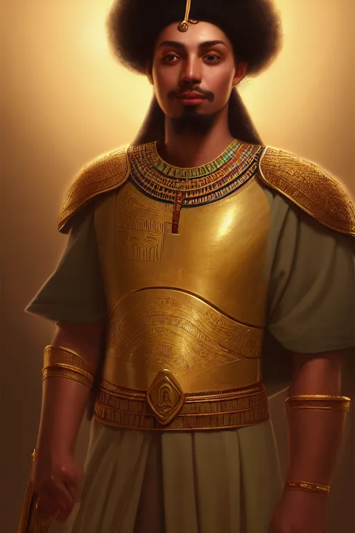 Image similar to a portrait of Ramesses II, illustration, soft lighting, soft details, painting oil on canvas by Edmund Blair Leighton and Charlie Bowater octane render trending on artstation d&d characters, 4k, 8k, HD