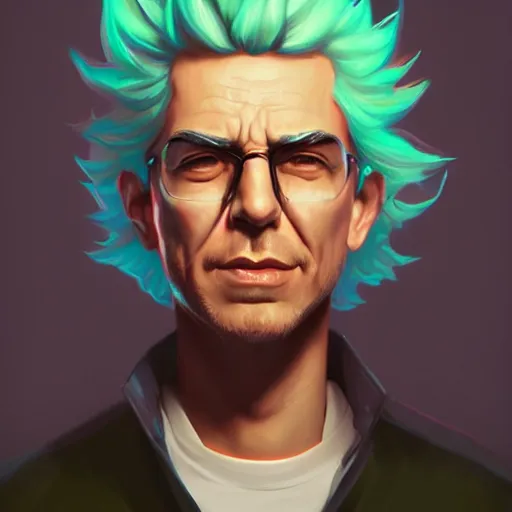 Prompt: portrait of rick sanchez, matte art by ross tran, artstation