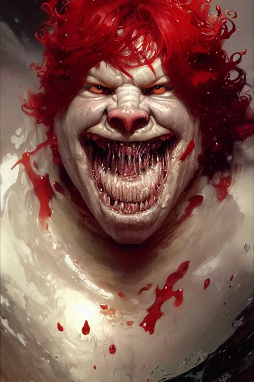 Image similar to red haired white slime blobfish with an evil grin extremely detailed portrait dnd, painting by gaston bussiere, craig mullins, greg rutkowski, yoji shinkawa