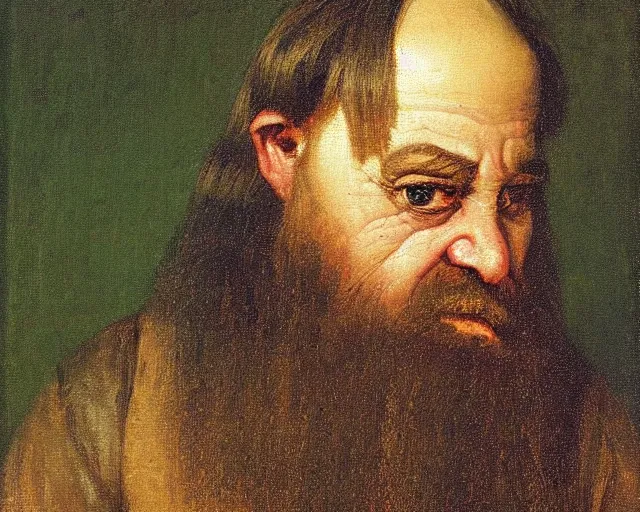 Prompt: “Realist Portrait of a bearded Dwarf Tudor Lawyer by Andrey Shishkin, Oil on Canvas”