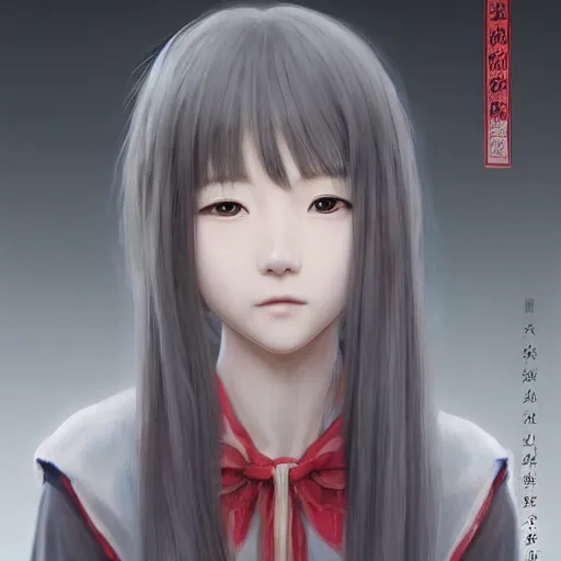 Image similar to ultra-detailed, amazing details, grayish palette, HD semirealistic anime CG concept art digital painting of a Japanese schoolgirl, by a Chinese artist at ArtStation, by Huang Guangjian, Fenghua Zhong, Ruan Jia, Xin Jin and Wei Chang. Realistic artwork of a Chinese videogame, gentle an harmonic colors.