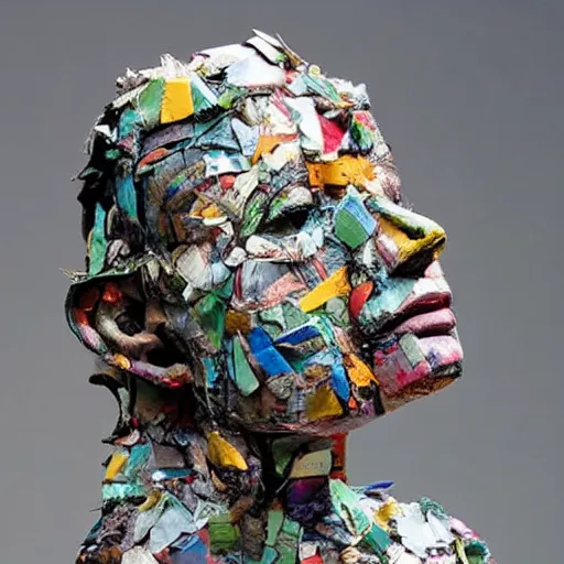 Prompt: A sculpture a 💃 made pure recycle materials trash, By Steve belledin
