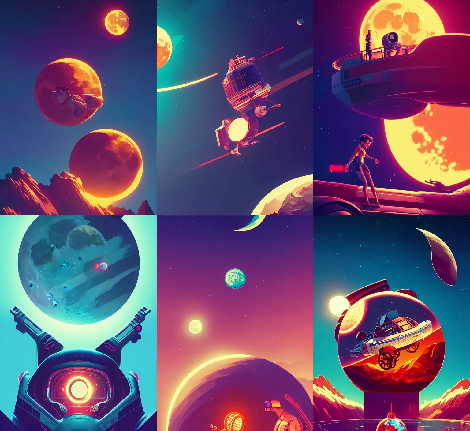 Prompt: retrofuturistic poster with 2 d graphics of the moon, close up, wlop, dan mumford, artgerm, liam brazier, peter mohrbacher, 8 k, raw, featured in artstation, octane render, cinematic, elegant, intricate, 8 k