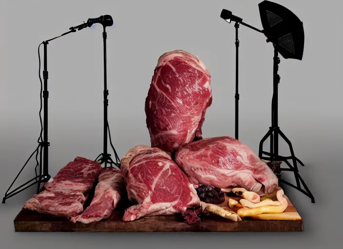 Prompt: qvc tv show product showcase pile of nasty meat raw flesh beast devil, studio lighting, limited time offer, call now, extremely detailed, horror, 4 k, hd