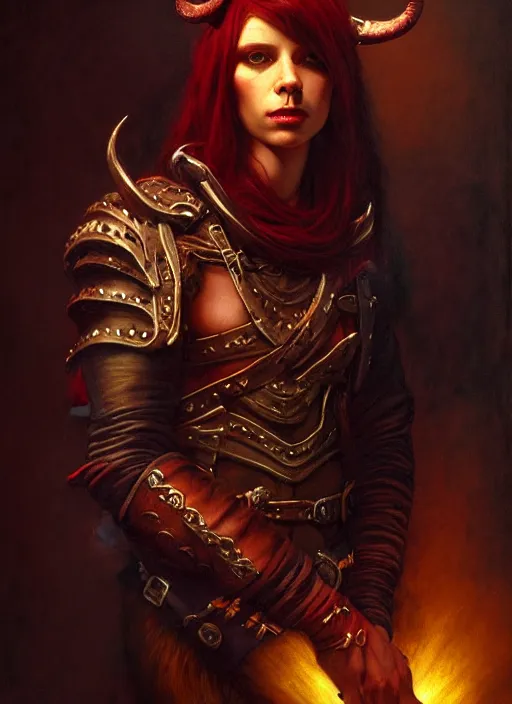 Image similar to tiefling bard, full body, hyper realistic, extremely detailed, dnd character art portrait, dark fantasy art, intricate fantasy painting, dramatic lighting, vivid colors, deviantart, artstation, by edgar maxence and caravaggio and michael whelan.