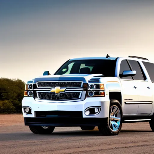 Prompt: Wide shot, an SUV based on a Chevrolet Suburban (2014) and GMC Sierra (2013)