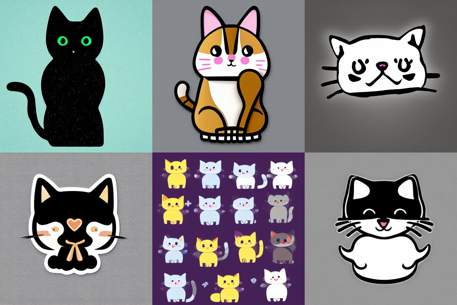 Prompt: cute cat sticker on black background