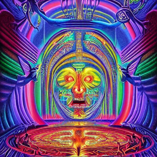 Prompt: a vivid image of the portal to hell in a puzzle box by clive barker and alex grey and lisa frank and michael whelan, symmetry accurate features, very intricate details, 8 k, hires