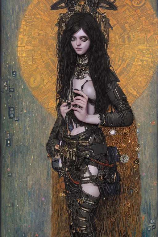 Image similar to beautiful young gothic maiden, cyberpunk, Warhammer, highly detailed, artstation, illustration, art by Gustav Klimt