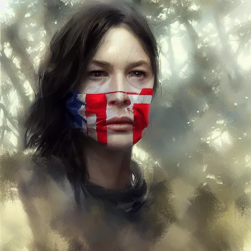 Image similar to tiny american flag in the forest, digital art by ruan jia and mandy jurgens and artgerm, realistic face, highly detailed, trending on artstation, award winning