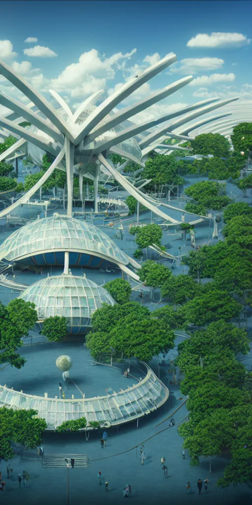 Image similar to expo 6 7 pavillion, solarpunk, studio ghibli, jean - baptiste monge, octane render, 4 k, symmetry