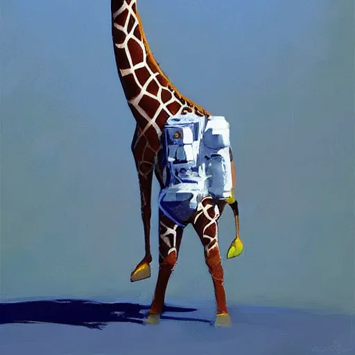 Prompt: a giraffe astronaut walking on the moon, trending on artstation, art by greg manchess, guangjian, detailed digital art, artstation hd
