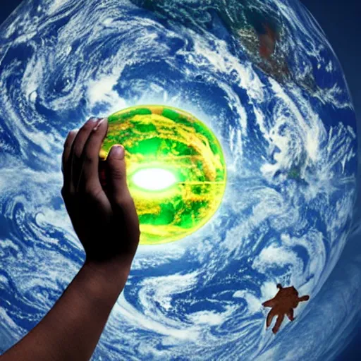 Image similar to God holding his head while looking at earth destroyed by nuclear war