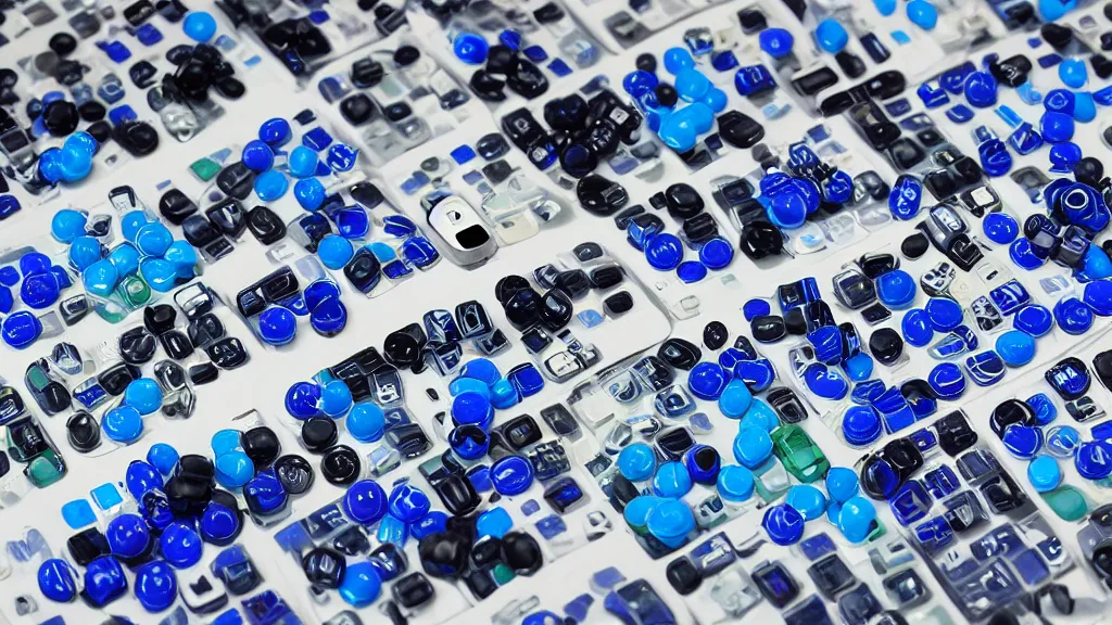 Prompt: mobile phone gacha game opening capsules monochromatic blue hues