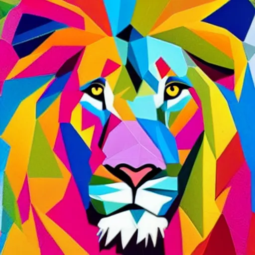 Image similar to a scrambled jigsaw puzzle of a low-poly lion