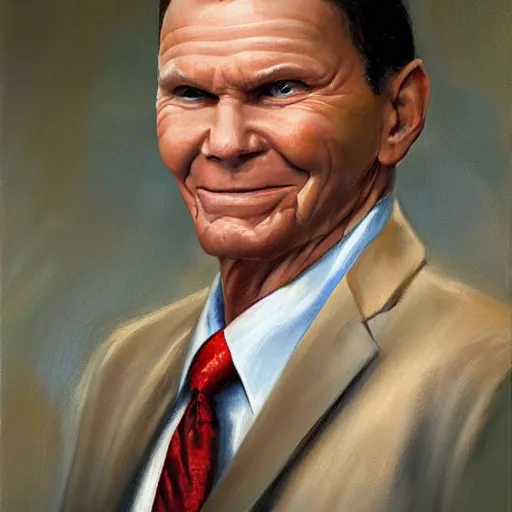 Prompt: uncanny portrait of kenneth copeland, by jon mcnaughton zdzisław