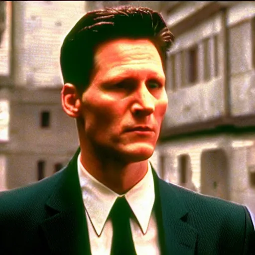 Prompt: film still of keir starmer in the matrix ( 1 9 9 9 )