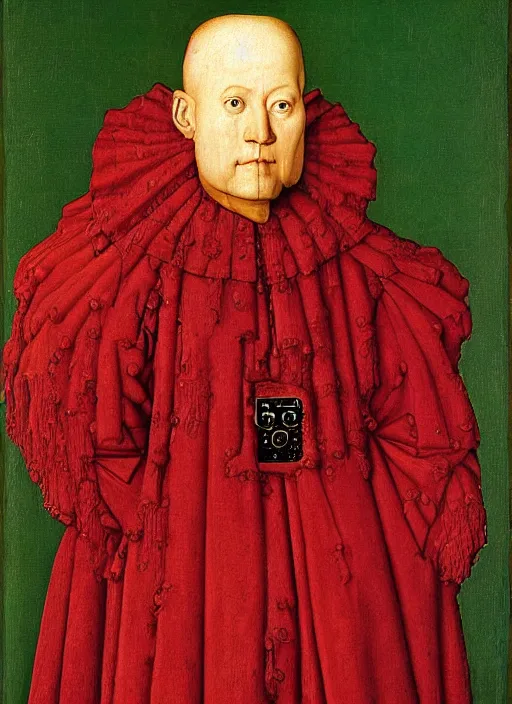 Image similar to a portrait of ED209 by Jan van Eyck