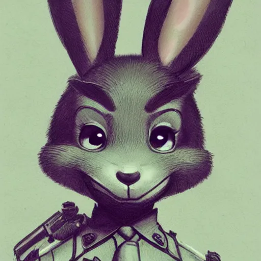 Prompt: cute rabbit wearing steampunk police suits, judy from zootopia, character, closeup headshot, sketch portrait by jean - baptiste monge