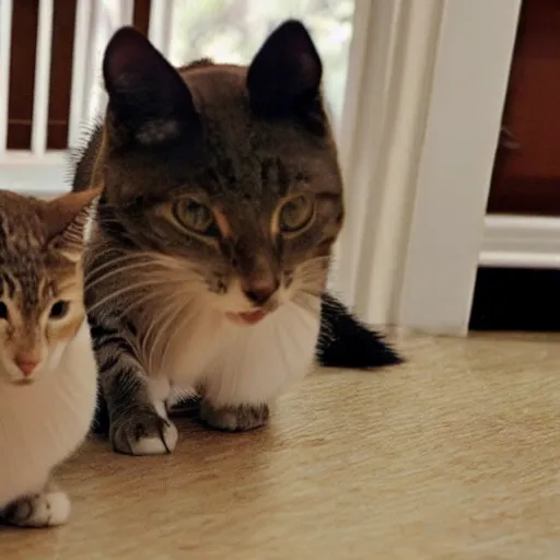 Image similar to two cats with the zoomies in their house