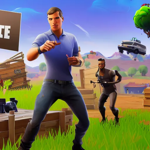 Image similar to steve jobs playing fortnite with mark zuckerberg