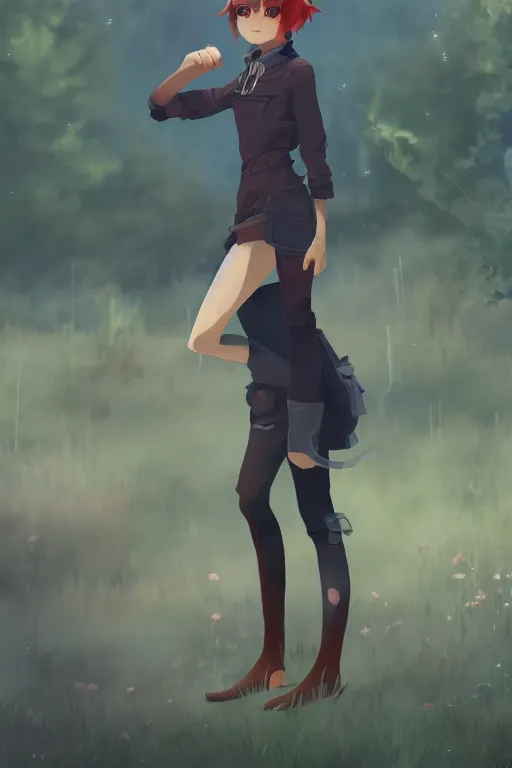 Prompt: wolf fursona, a full body portrait of a the sellsword marissa bell, short red hair, fantasy, makoto shinkai, james gilleard, very detailed, matte, gaussian blur