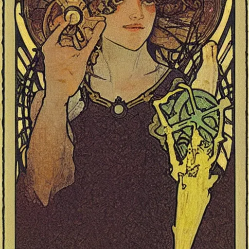 Prompt: the charriot tarot card by Mucha