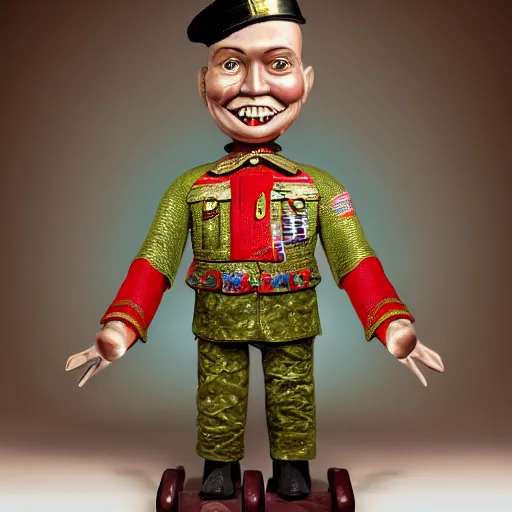 Image similar to portrait of tin toy army general with maniacal smile, 5 star general by mark ryden, breathtaking, 8 k resolution, extremely detailed, beautiful