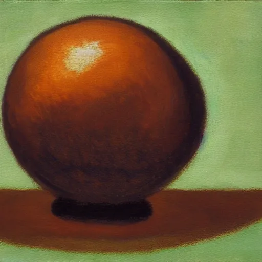 Prompt: impressionist painting of a spherical boulder on a pedestal with a match stick in its side, brown background