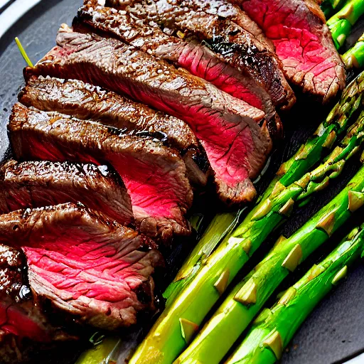 Prompt: Steak and asparagus, HD, studio lighting, 8K, hyper realistic, michelin 5 star, award winning photo