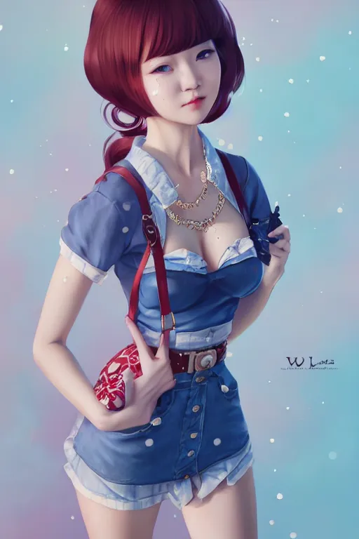 Image similar to a pin up and beautiful fashion charming dreamlke japan girl with lv jewelry, character art, art by wlop and and ilya kuvshinov, hyperdetailed, 8 k realistic, symmetrical, frostbite 3 engine, cryengine, dof, trending on artstation, digital art