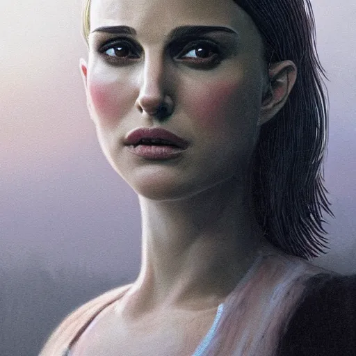 Prompt: closeup portrait of natalie portman from the movie leon the professional, hitman, city background, dramatic light, gorgeous view, depth, high detail, digital art, painted by greg rutkowski and seb mckinnon, by tim burton, trending on artstation