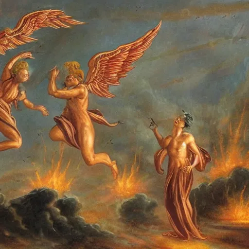 Image similar to angels launching a nuclear attack on hell