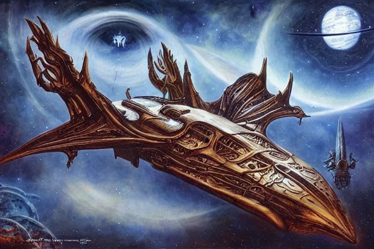 Image similar to baphomet spaceship!!!!! with antler made with porcelain by jeff easley and peter elson, galaxy, gothic, surreal, dread scary spaceship, highly detailed, intricate complexity, epic composition, magical atmosphere, masterpiece, award winning, trending on artstation