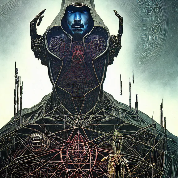 Image similar to symmetric frame of dr doom from Prometheus movie, from doctor strange by beksinski, cyborg dr doom mecha by guo pei and alexander mcqueen metal couture editorial, eldritch epic monumental wallpaper by beksinski by Yuko Shimizu