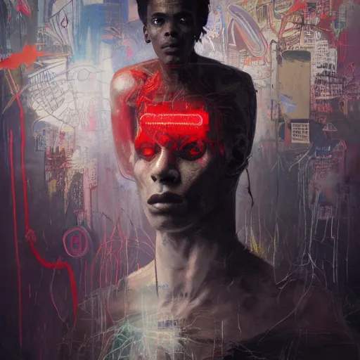 Image similar to technospiritual intervention, by michel basquiat and artgerm and seb mckinnon and greg rutkowski, featured on artstation, highly detailed, sharp, in focus