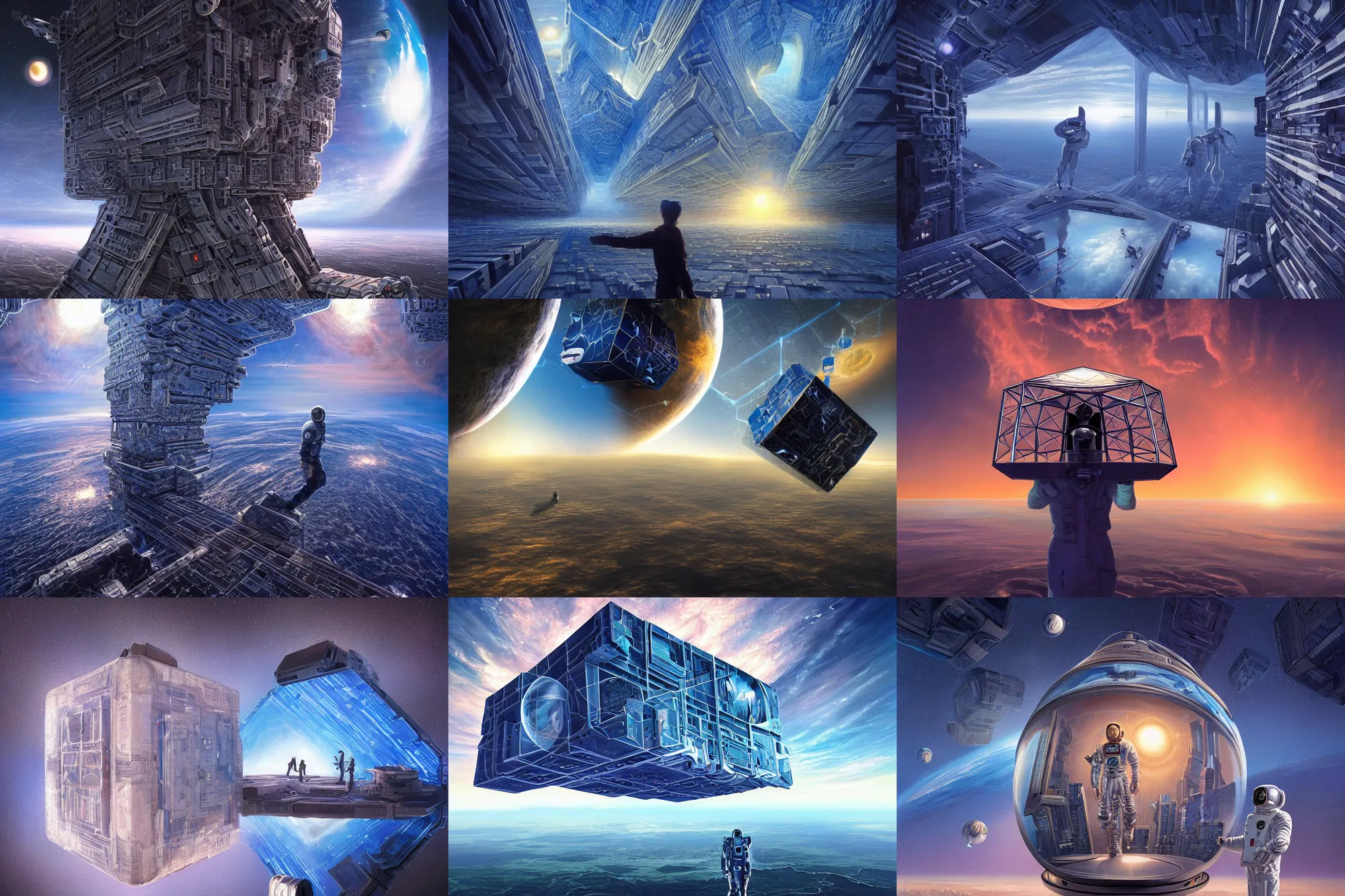 Prompt: inside a multi - dimensional tesseract, portrait of a cyberpunk astronaut, fantasy landscape, by rob gonsalves and igor morski, very detailed, ultra realistic, vast expanse, photorealistic, volumetric lighting, artstation, 8 k