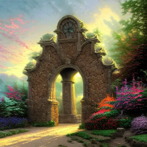 Prompt: Thomas Kinkade painting of the black gate portal