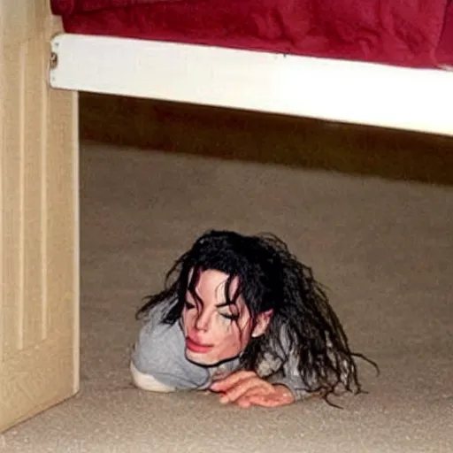 Image similar to michael jackson hidding under a bed