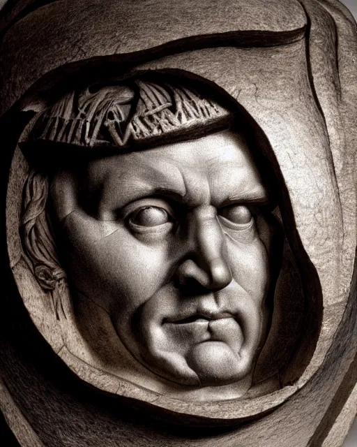 Prompt: martin luther in the act of using a nail and mallet to carve a jack - o - lantern, in the styles of ferdinand pauwels, greg rutkowski, and judy boyle intricate, hyperrealistic, accurate facial details, volumetric lighting