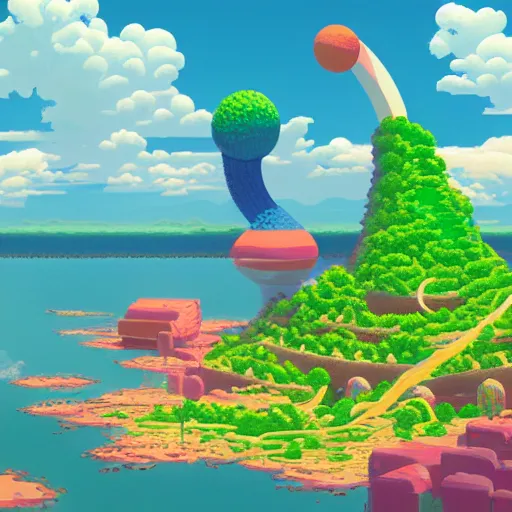 Image similar to yoshi island by beeple