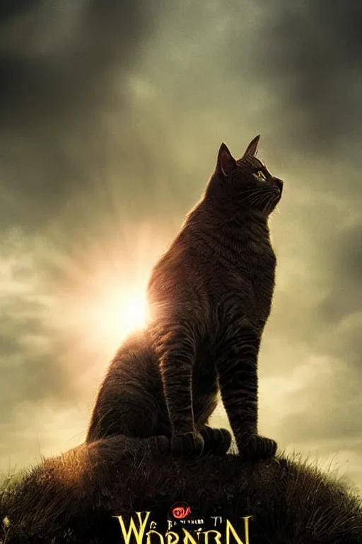 Image similar to a movie poster for warrior cats, depth of field, sun flare, hyper realistic, very detailed, backlighting, cgi, by wayne mclouglin