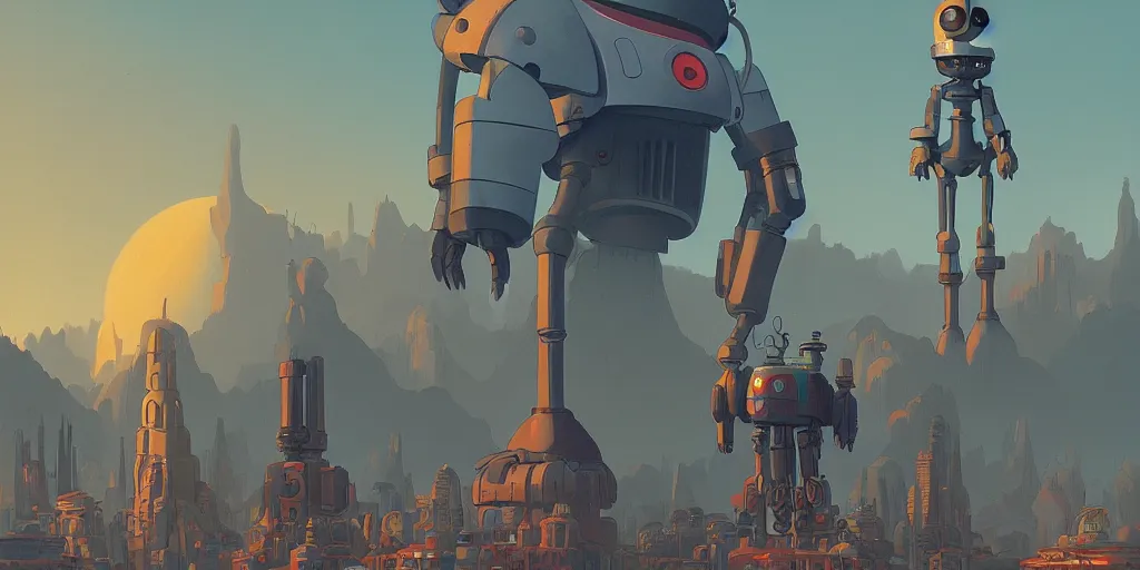 Image similar to a beautiful matte painting of the iron giant by simon stalenhag and alan bean, trending on artstation