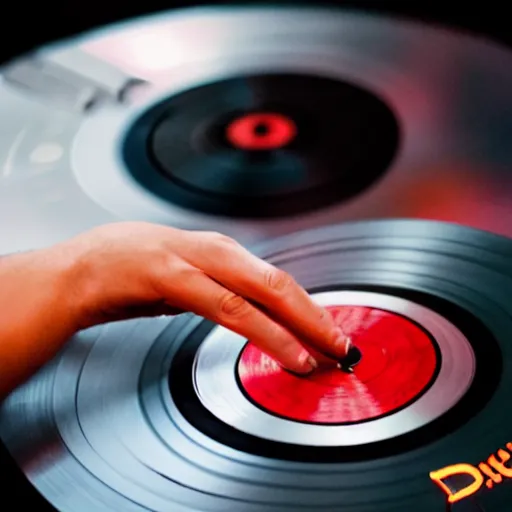 Image similar to devil dj with hand on record spinning