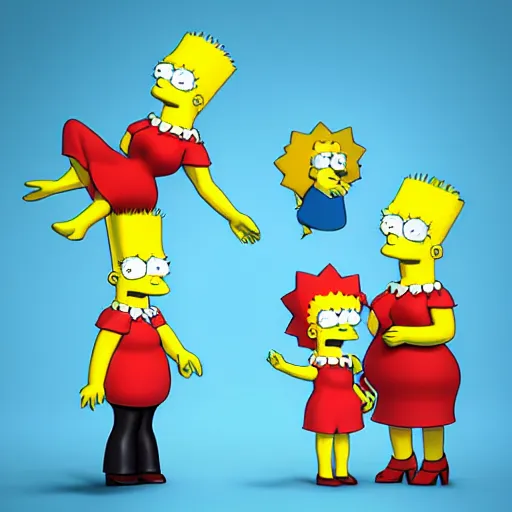 Image similar to christina hendricks as the simpsons characters, 3 d render, blender,